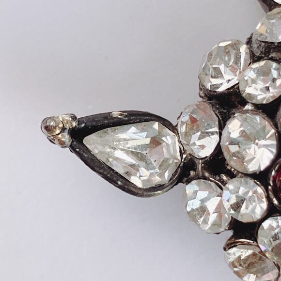 VTG Mid Century Figural Rhinestone Cat Brooch Clear Red Black Glass Stones Pin - Picture 6 of 11